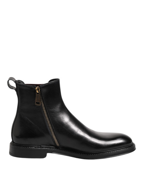 Dolce & Gabbana Black Chelsea Leather Mid Calf Boots Shoes MV7676 Dolce & Gabbana Black Chelsea Leather Mid Calf Boots Shoes MV7676