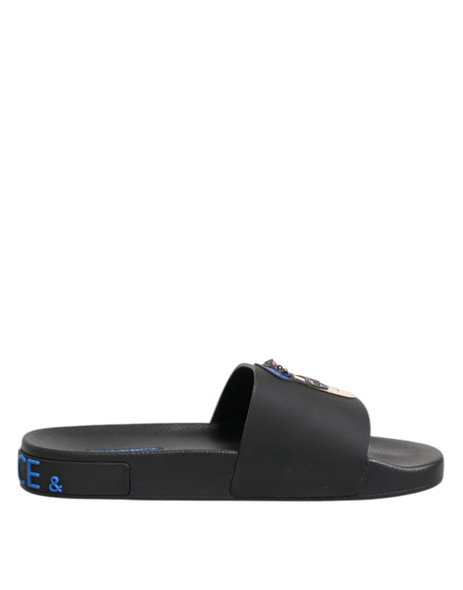 Black Leather Slides Flats Beachwear Shoes Black Leather Slides Flats Beachwear Shoes