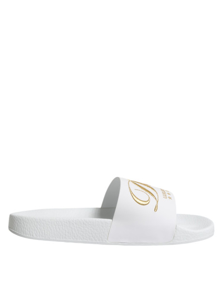 Dolce & Gabbana White Leather Slides Sandals Beachwear Shoes Dolce & Gabbana White Leather Slides Sandals Beachwear Shoes