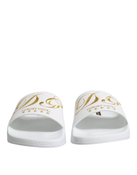 Dolce & Gabbana White Leather Slides Sandals Beachwear Shoes Dolce & Gabbana White Leather Slides Sandals Beachwear Shoes