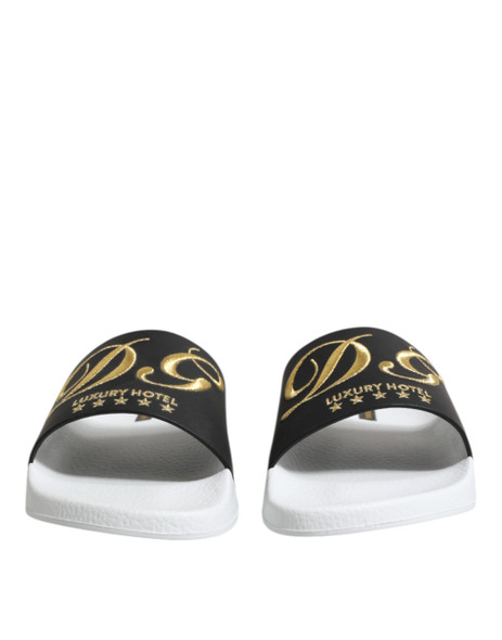 Dolce & Gabbana White Black Leather Sandals Beachwear Shoes Dolce & Gabbana White Black Leather Sandals Beachwear Shoes