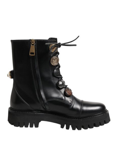 Dolce & Gabbana Black Leather Mid Calf Biker Boots Shoes Dolce & Gabbana Black Leather Mid Calf Biker Boots Shoes