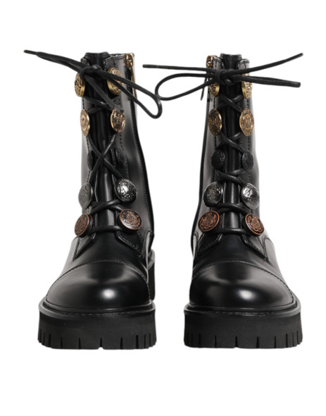 Dolce & Gabbana Black Leather Mid Calf Biker Boots Shoes Dolce & Gabbana Black Leather Mid Calf Biker Boots Shoes