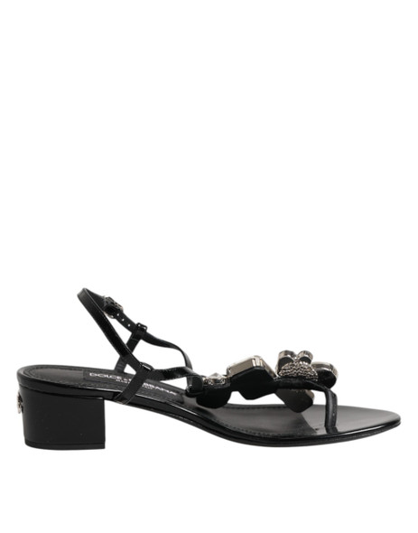 Dolce & Gabbana Black Leather Crystal Ankle Strap Sandals Shoes LA12752 Dolce & Gabbana Black Leather Crystal Ankle Strap Sandals Shoes LA12752