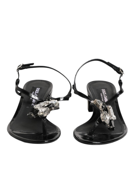 Dolce & Gabbana Black Leather Crystal Ankle Strap Sandals Shoes LA12752 Dolce & Gabbana Black Leather Crystal Ankle Strap Sandals Shoes LA12752