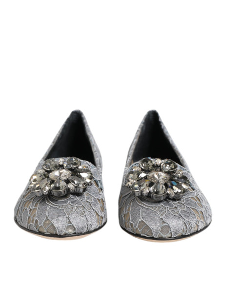Dolce & Gabbana Gray Taormina Lace Crystals Flats Shoes Dolce & Gabbana Gray Taormina Lace Crystals Flats Shoes