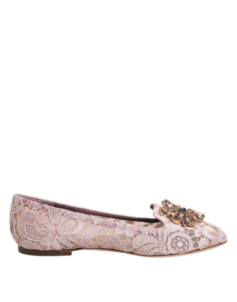 Dolce & Gabbana Pink Taormina Lace Crystals Flats Shoes Dolce & Gabbana Pink Taormina Lace Crystals Flats Shoes