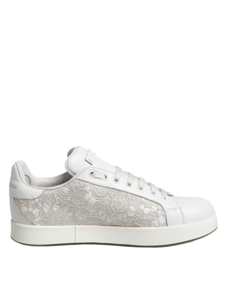 Dolce & Gabbana White Lace Leather Low Top Sneaker Shoes Dolce & Gabbana White Lace Leather Low Top Sneaker Shoes