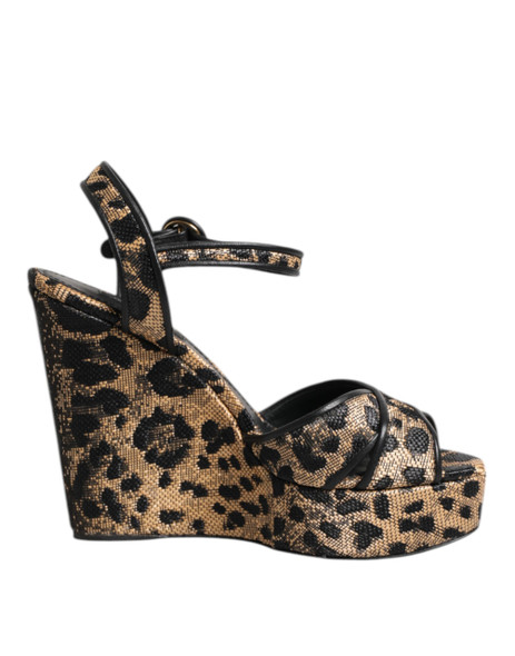 Dolce & Gabbana Brown Leopard Wedges Ankle Strap Sandals Shoes Dolce & Gabbana Brown Leopard Wedges Ankle Strap Sandals Shoes