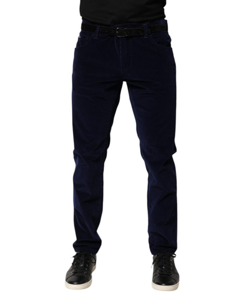 Dolce & Gabbana Navy Blue Cotton Tapered Formal Trouser Pants Dolce & Gabbana Navy Blue Cotton Tapered Formal Trouser Pants