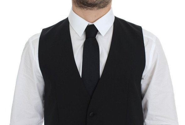 Black Wool Silk Stretch Dress Vest Blazer Black Wool Silk Stretch Dress Vest Blazer