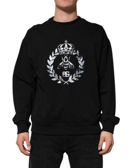 Dolce & Gabbana Black Cotton DG Logo Crew Sweatshirt Sweater Dolce & Gabbana Black Cotton DG Logo Crew Sweatshirt Sweater