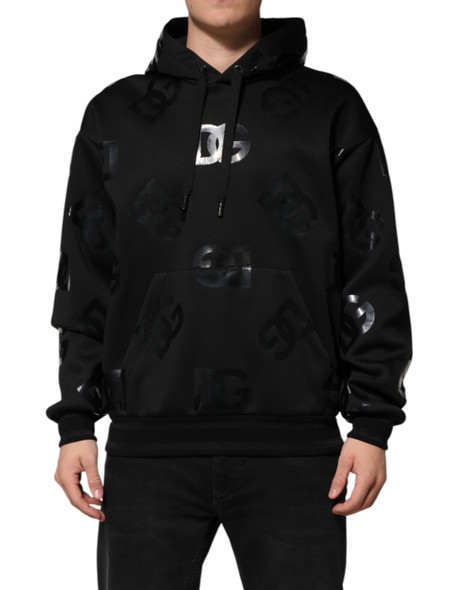 Dolce & Gabbana Black DG Logo Hoodie Metallic Print Sweater Dolce & Gabbana Black DG Logo Hoodie Metallic Print Sweater