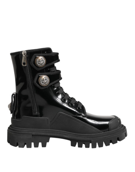 Black Leather DG Logo Combat Ankle Boots Shoes Black Leather DG Logo Combat Ankle Boots Shoes
