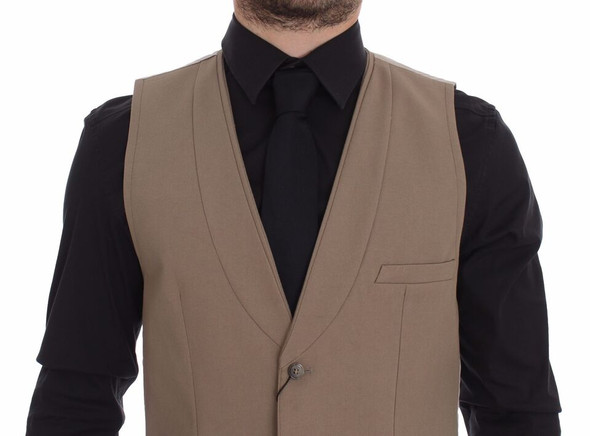 Dolce & Gabbana Beige Cotton Slim Fit Button Front Dress Vest Dolce & Gabbana Beige Cotton Slim Fit Button Front Dress Vest