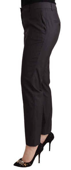 Black Striped Wool Tapered Trouser Pants Black Striped Wool Tapered Trouser Pants