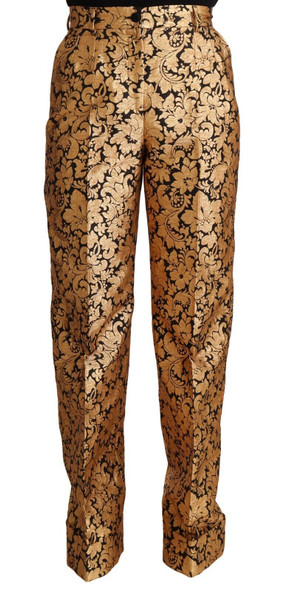 Gold Floral Jacquard Straight Polyester Pants Gold Floral Jacquard Straight Polyester Pants