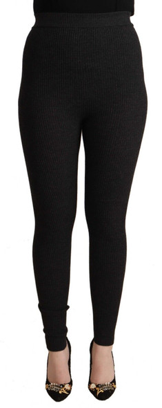 Dolce & Gabbana Black Virgin Wool Stretch Waist Tights Pants Dolce & Gabbana Black Virgin Wool Stretch Waist Tights Pants