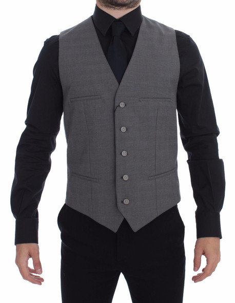 Gray Cotton Slim Fit Button Front Dress Vest Gray Cotton Slim Fit Button Front Dress Vest