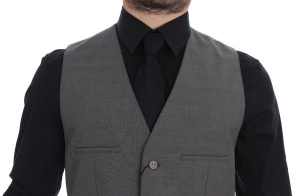 Gray Cotton Slim Fit Button Front Dress Vest Gray Cotton Slim Fit Button Front Dress Vest