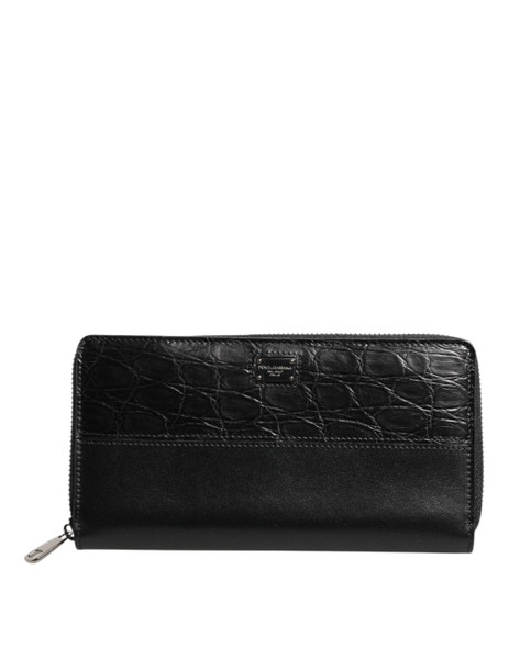 Dolce & Gabbana Black Leather Logo Plaque Zip Around Continental Wallet Dolce & Gabbana Black Leather Logo Plaque Zip Around Continental Wallet