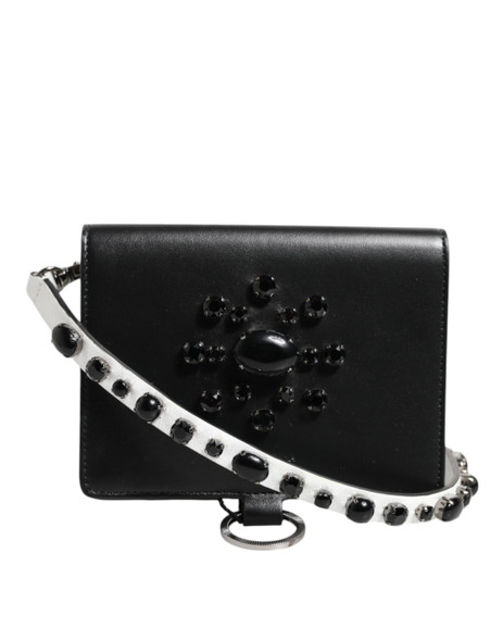 Black Leather Crystal Embellished Card Holder Wallet BAG4712 Black Leather Crystal Embellished Card Holder Wallet BAG4712