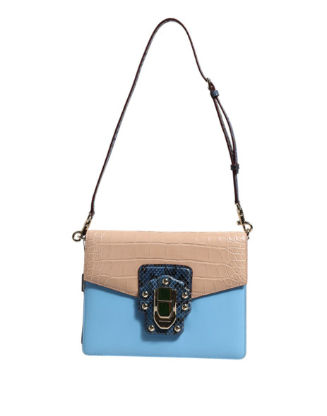Dolce & Gabbana Blue Beige Exotic Leather LUCIA Crossbody Bag Dolce & Gabbana Blue Beige Exotic Leather LUCIA Crossbody Bag