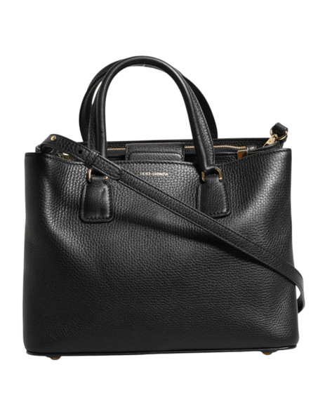 Dolce & Gabbana Black Calf Leather Logo Plaque Shoulder Tote Bag Dolce & Gabbana Black Calf Leather Logo Plaque Shoulder Tote Bag