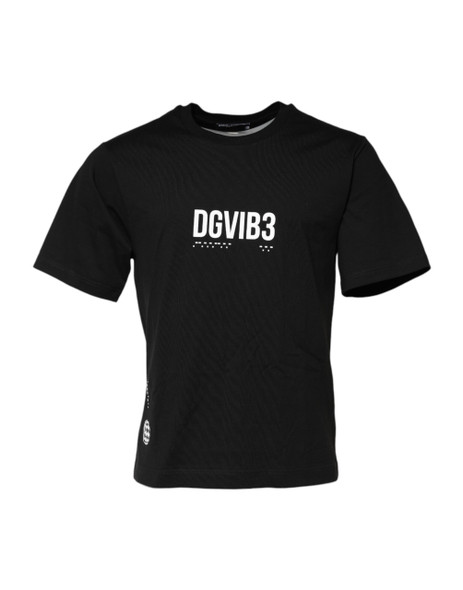 Dolce & Gabbana Black DG Vib3 Print Cotton Crew Neck T-shirt Dolce & Gabbana Black DG Vib3 Print Cotton Crew Neck T-shirt