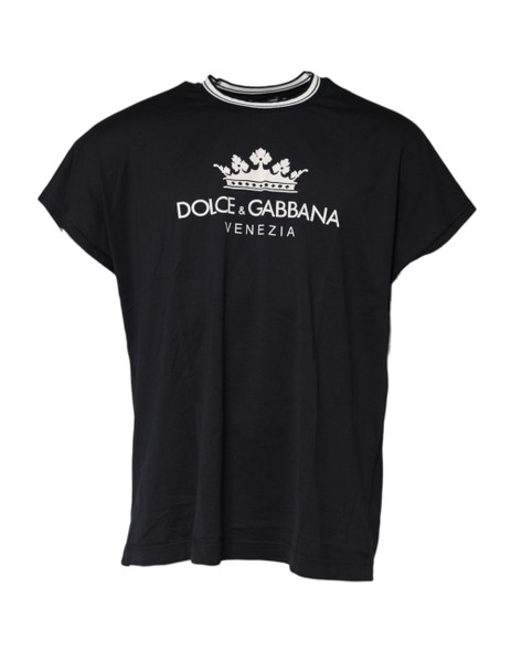 Dark Blue Venezia Crown Cotton Crew Neck T-shirt Dark Blue Venezia Crown Cotton Crew Neck T-shirt