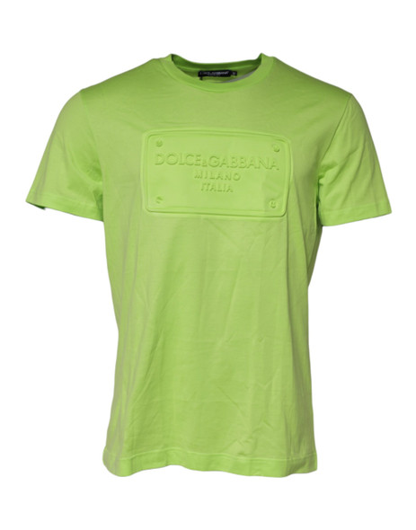 Dolce & Gabbana Green Embossed Logo Cotton Crew Neck T-shirt Dolce & Gabbana Green Embossed Logo Cotton Crew Neck T-shirt