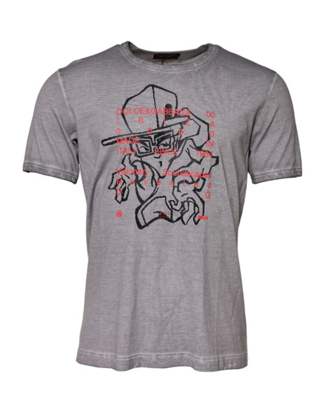 Dolce & Gabbana Gray Graphic Print Cotton Crew Neck T-shirt Dolce & Gabbana Gray Graphic Print Cotton Crew Neck T-shirt