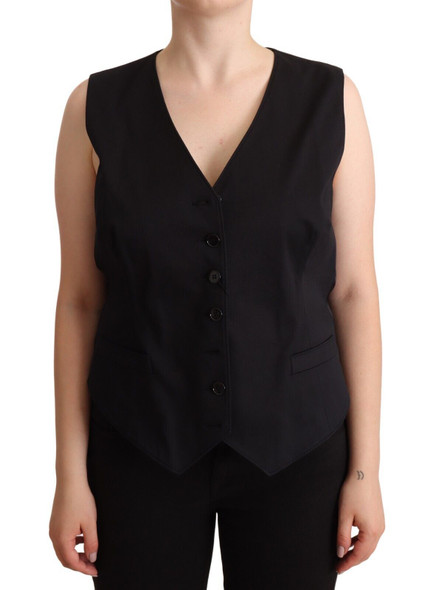 Black Button Down Sleeveless Vest Waiscoat Top Black Button Down Sleeveless Vest Waiscoat Top