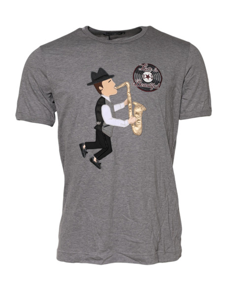 Gray #DGFamily Cotton Crew Neck T-shirt Gray #DGFamily Cotton Crew Neck T-shirt