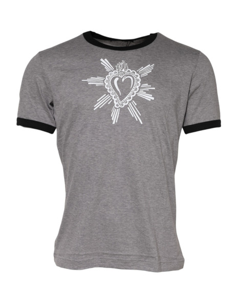 Gray Sacred Heart Cotton Crew Neck T-shirt TSH91058 Gray Sacred Heart Cotton Crew Neck T-shirt TSH91058