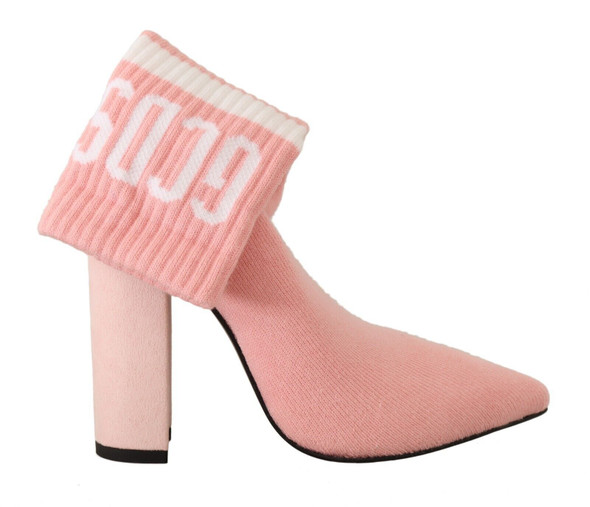 Pink Suede Logo Socks Block Heel Ankle Boots Shoes Pink Suede Logo Socks Block Heel Ankle Boots Shoes