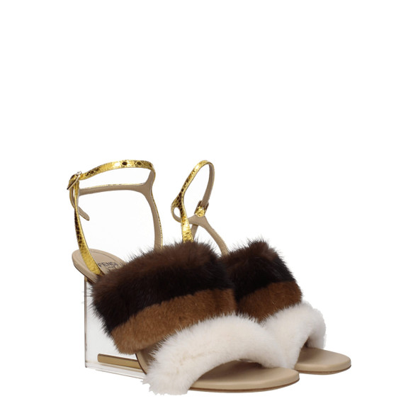 Fendi Brown Mink Strap-Ons Sandals Fendi Brown Mink Strap-Ons Sandals