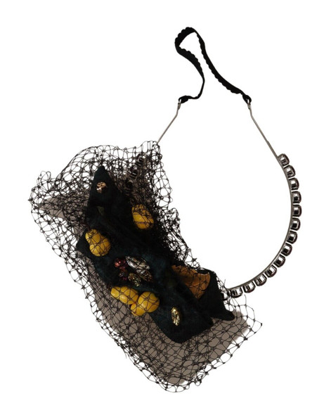 Silver Tiara Crystals Fruits Black Mesh Diadem Headband Silver Tiara Crystals Fruits Black Mesh Diadem Headband