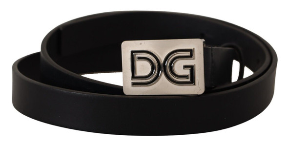 Dolce & Gabbana Black Leather Silver DG Logo Buckle Belt Dolce & Gabbana Black Leather Silver DG Logo Buckle Belt