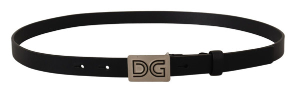 Dolce & Gabbana Black Leather Silver DG Logo Buckle Belt Dolce & Gabbana Black Leather Silver DG Logo Buckle Belt