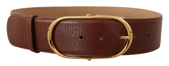 Brown Leather Gold Metal Oval Buckle Belt Brown Leather Gold Metal Oval Buckle Belt