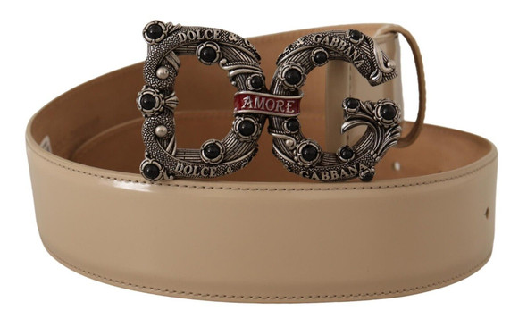 Beige Leather Silver Logo Buckle Amore Belt Beige Leather Silver Logo Buckle Amore Belt