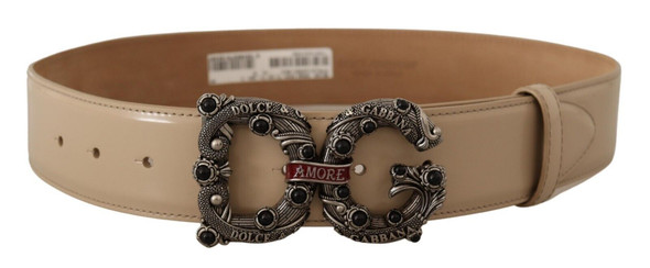 Beige Leather Silver Logo Buckle Amore Belt Beige Leather Silver Logo Buckle Amore Belt