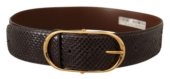 Brown Exotic Leather Gold Oval Buckle Belt Brown Exotic Leather Gold Oval Buckle Belt