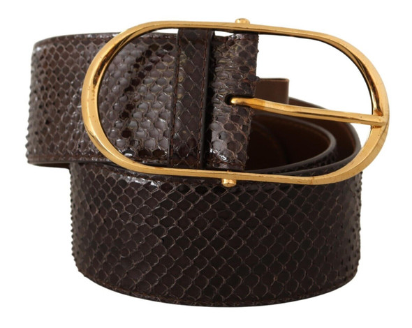 Brown Exotic Leather Gold Oval Buckle Belt Brown Exotic Leather Gold Oval Buckle Belt