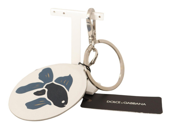 White Leather Fish Metal Silver Tone Keyring Keychain White Leather Fish Metal Silver Tone Keyring Keychain