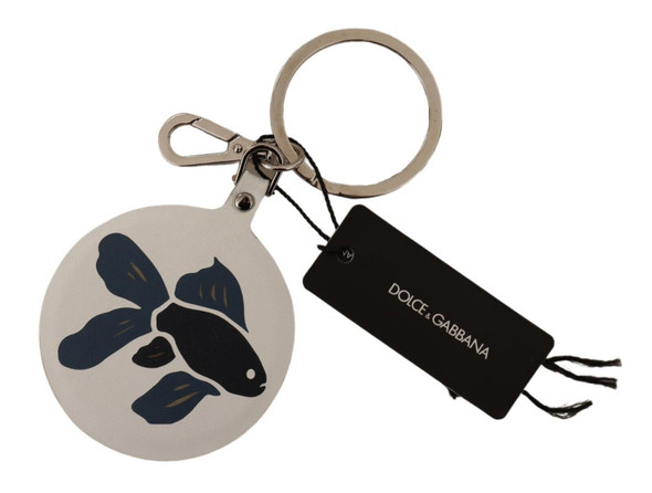 White Leather Fish Metal Silver Tone Keyring Keychain White Leather Fish Metal Silver Tone Keyring Keychain