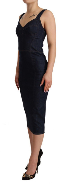 Dark Blue Cotton Denim Sheath Midi Dress Dark Blue Cotton Denim Sheath Midi Dress