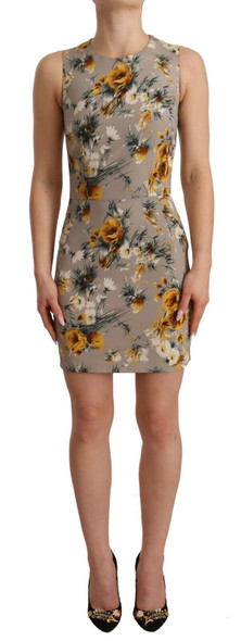 Dolce & Gabbana Gray Silk Stretch Floral Sheath Mini Dress Dolce & Gabbana Gray Silk Stretch Floral Sheath Mini Dress