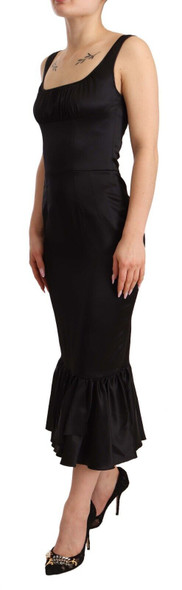 Dolce & Gabbana Black Silk Stretch Sheath Mermaid Midi Dress Dolce & Gabbana Black Silk Stretch Sheath Mermaid Midi Dress